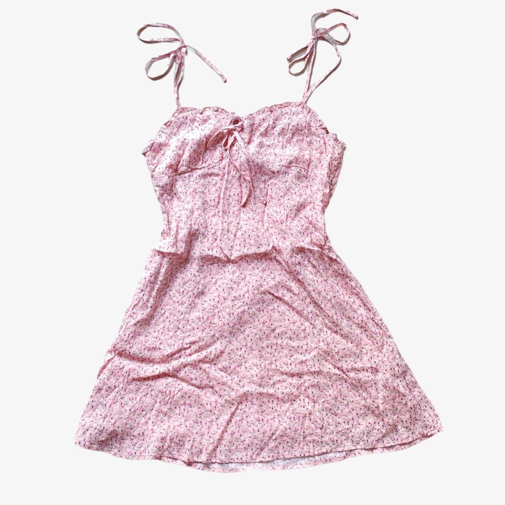 Floral Pink Tie Mini Dress NWT